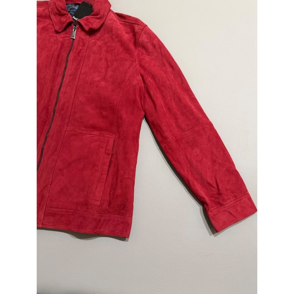 Paul Fredrick Suede Leather Jacket Mens L Red New Zip Front Harrington jacket - Picture 16 of 16